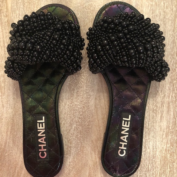chanel slides with pearls